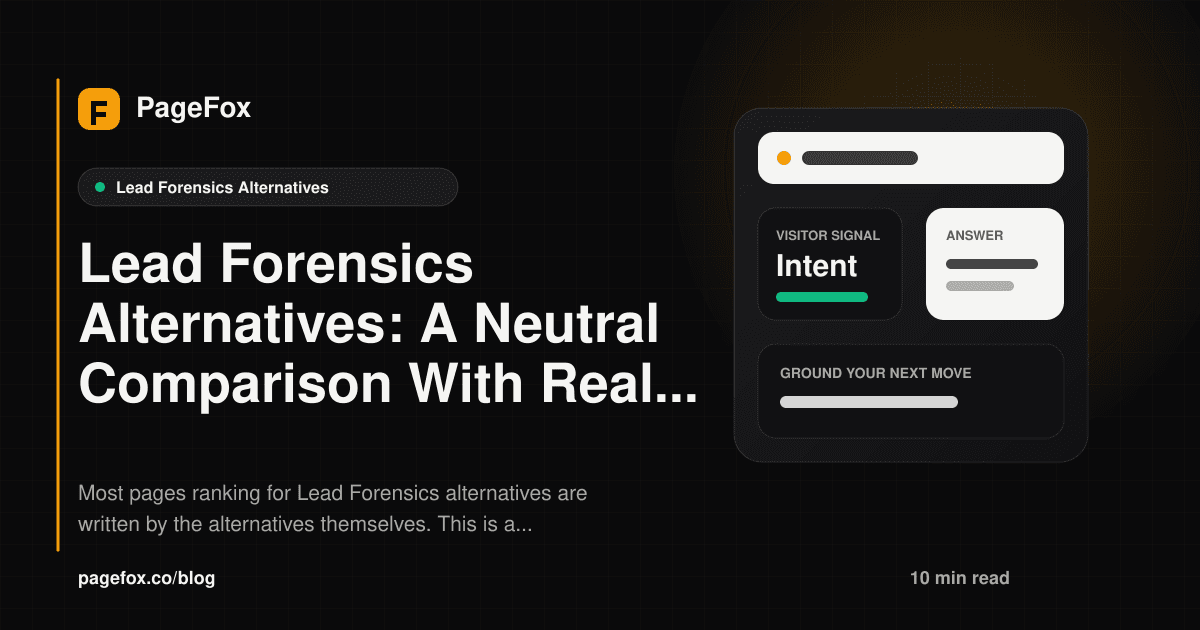 Lead Forensics Alternatives: A Neutral Comparison With Real Pricing (2026) — PageFox editorial visual